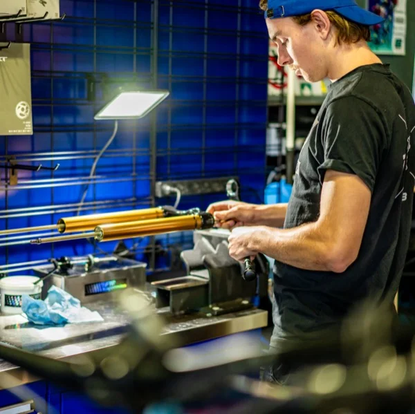 Fox 38 fork servicing at HPR Suspension workshop in Terrey Hills, Northern Beaches