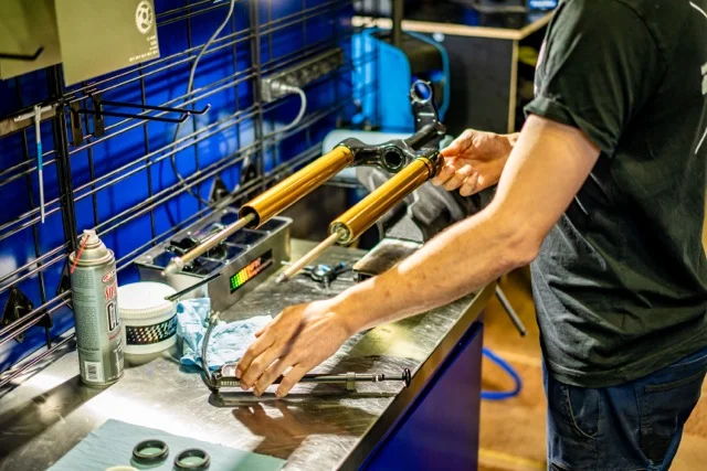 Professional MTB suspension servicing at HPR workshop in Terrey Hills, Northern Beaches