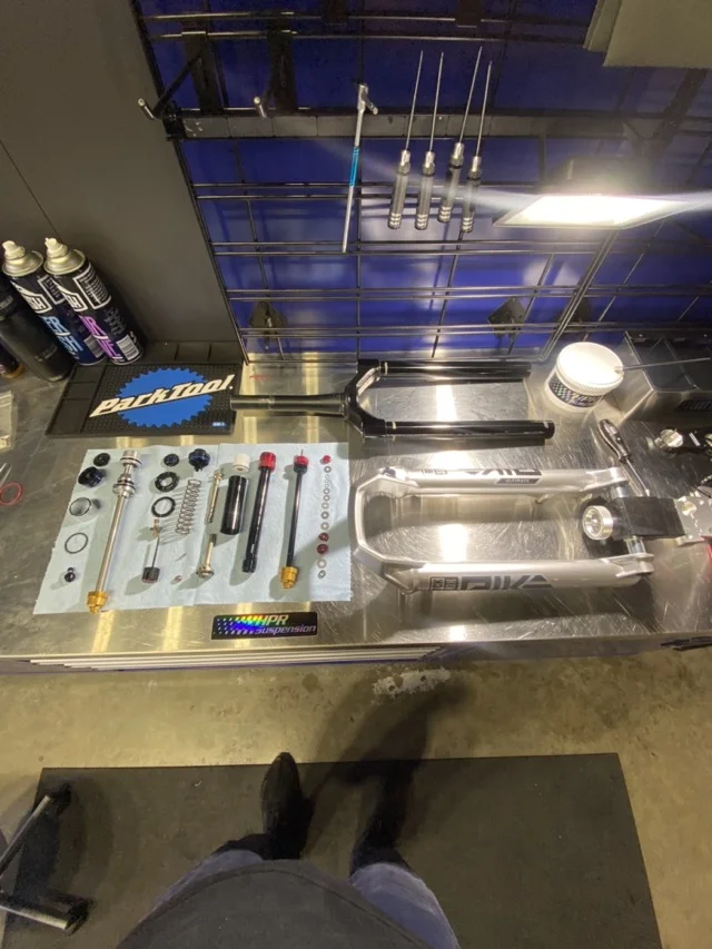 RockShox fork service at HPR Suspension workshop in Terrey Hills, Northern Beaches