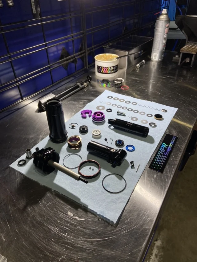 RockShox shock service at HPR Suspension workshop in Terrey Hills, Northern Beaches